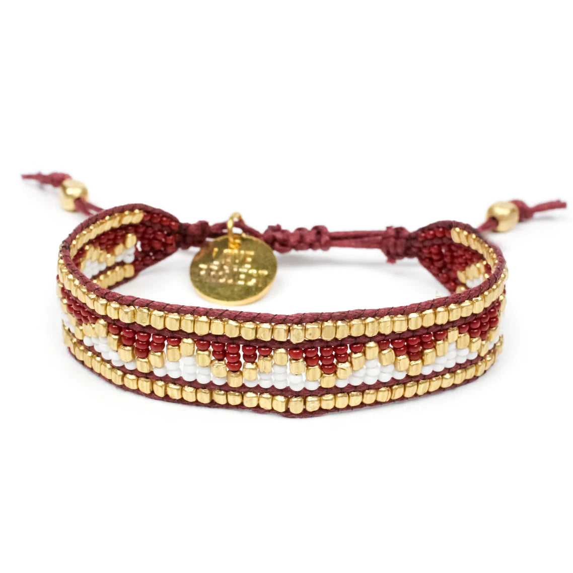 Taj Beaded Bracelet - Red & White with Gold