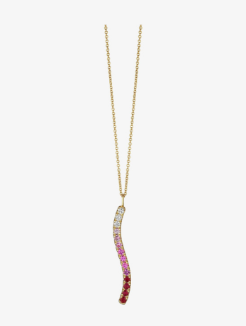 Ruby/Pink Sapphire Ombre Wavy Vertical Pendant Necklace