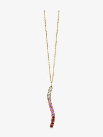 Ruby/Pink Sapphire  Ombre Wavy Vertical Pendant Necklace