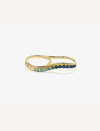 Diamond and Blue Sapphire Ombre Double Finger Wavy Ring