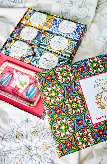 Casa Amalfi Luxury Artisanal Soaps with ceramic soap dish