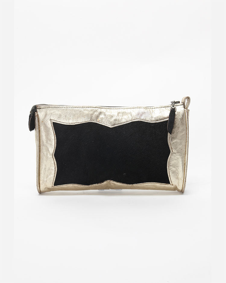 Vintage Metallic Gold Leather and Pony Hair Clutch