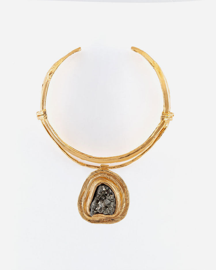 Pyrite & 24K Gold-plated Bronze Pendant