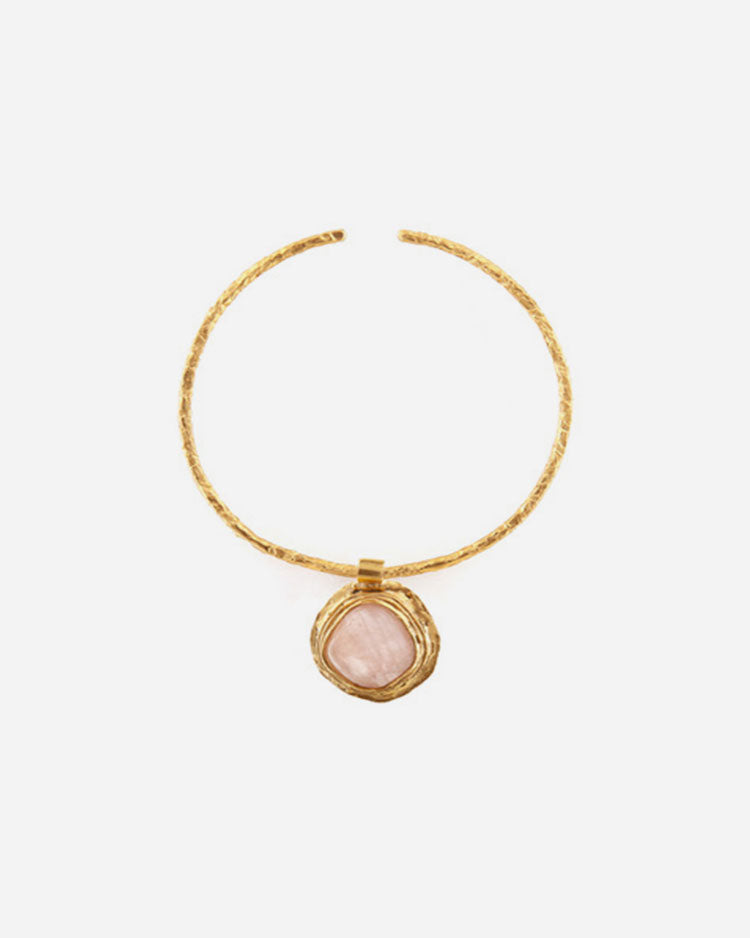 Pink Quartz & 24K Gold-plated Bronze Pendant