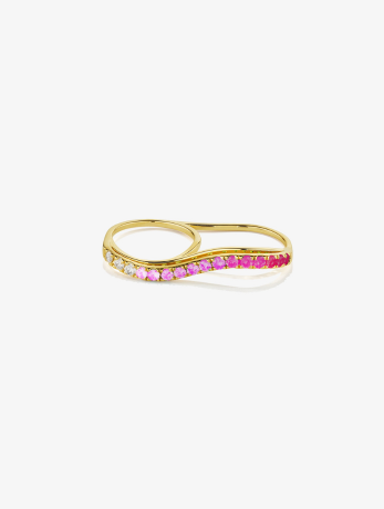 Diamond and Pink Sapphire/Ruby Ombre Double Finger Wavy Ring