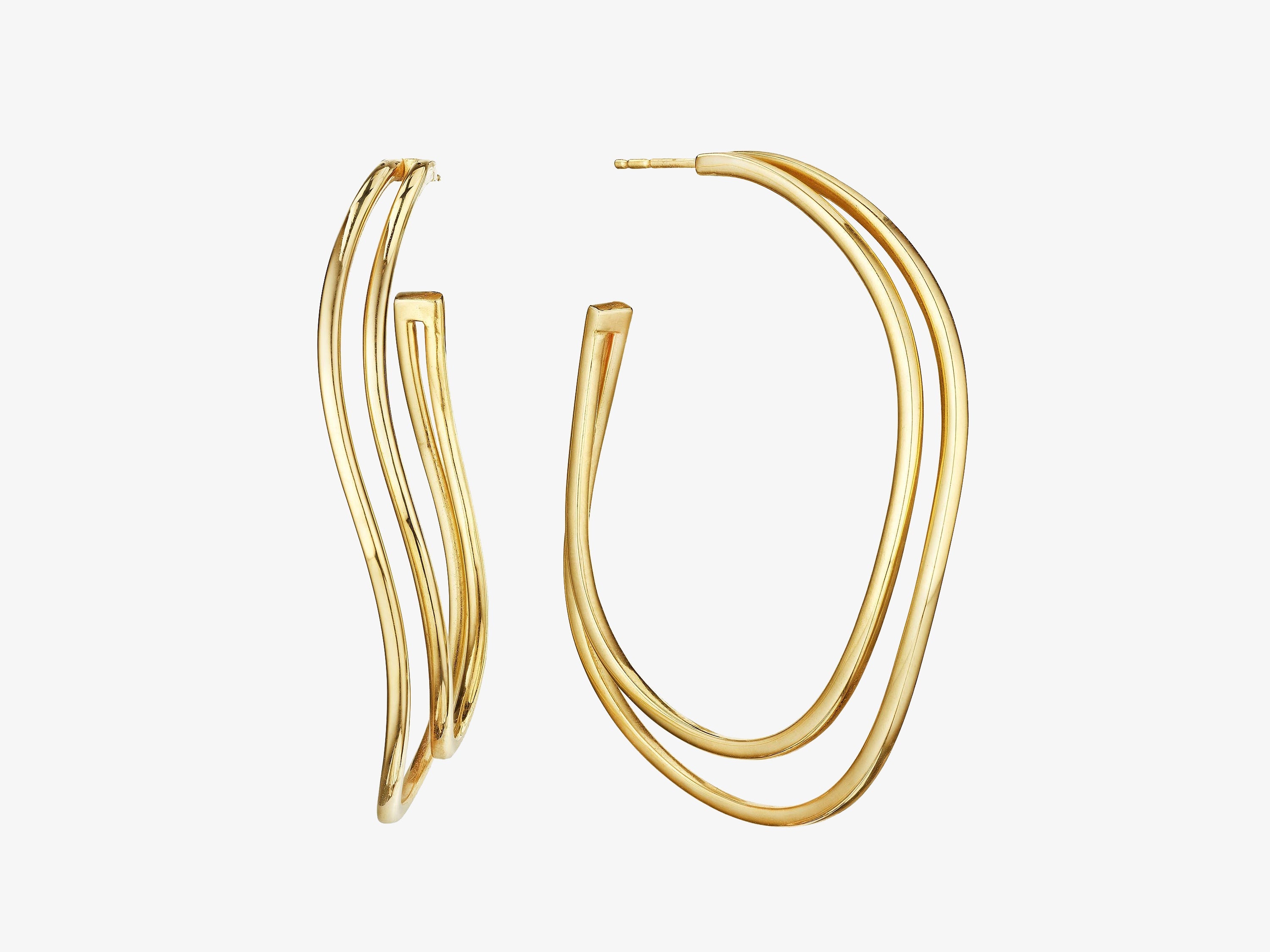 All Gold Two Row Hoop Earrings, 2”