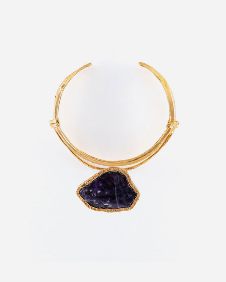Amethyst & 24K Gold-plated Bronze Pendant