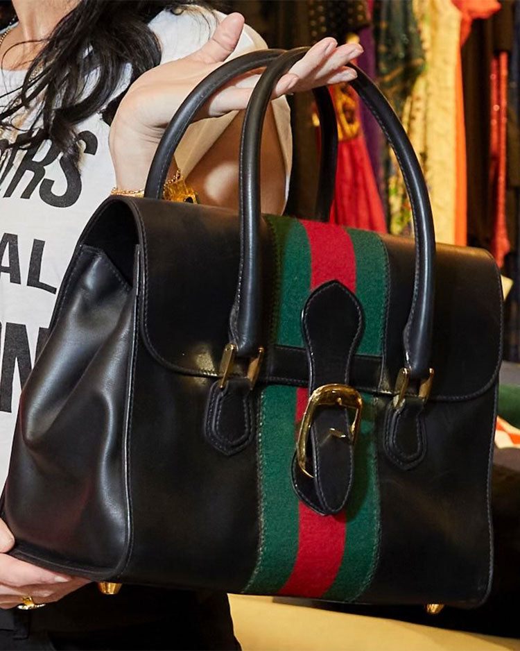 Vintage Gucci Black Leather Top-Handle Satchel