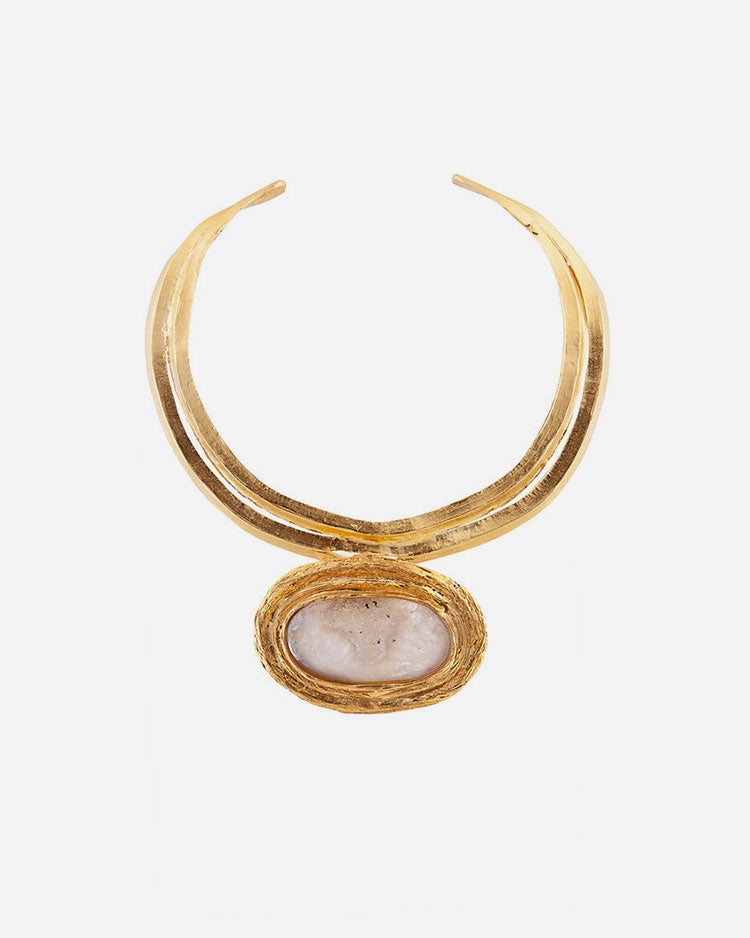Agate & 24K Gold-plated Bronze Pendant