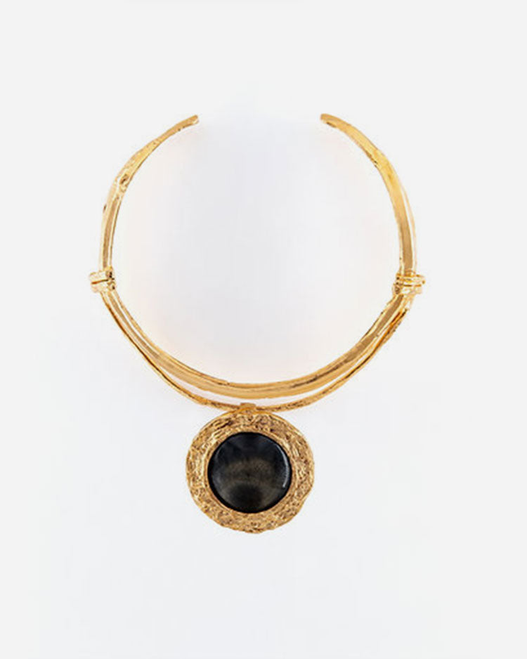 Obsidian & 24K Gold-plated Bronze Pendant